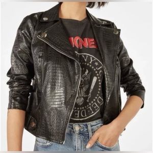 NWT MODCLOTH BLACK CROCODILE EMBOSSED FAUX LEATHER MOTTO JACKET SIZE SMALL